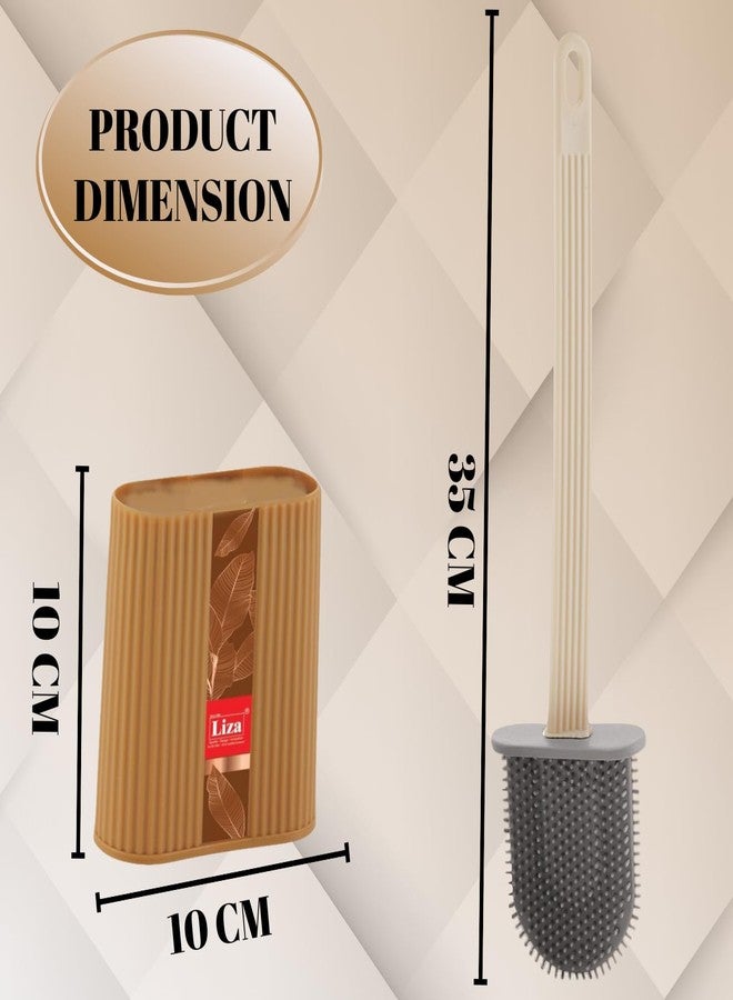 Nabhya Silicone Toilet Brush Anti-Drip Set,Toilet Bowl Cleaner Brush for Bathroom, No-Slip Long Handle (Beige) - Image 4